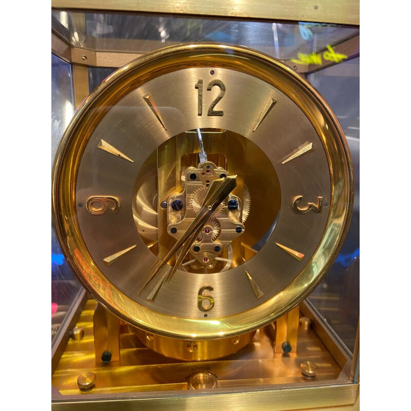 Pendule vintage Atmos en metal doré et vitrée par Jaeger LeCoultre