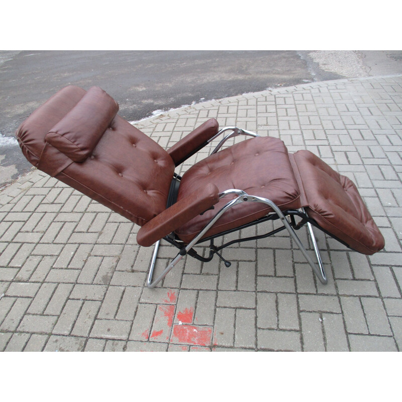 Vintage leather reclining armchair by Lama, France 1970s