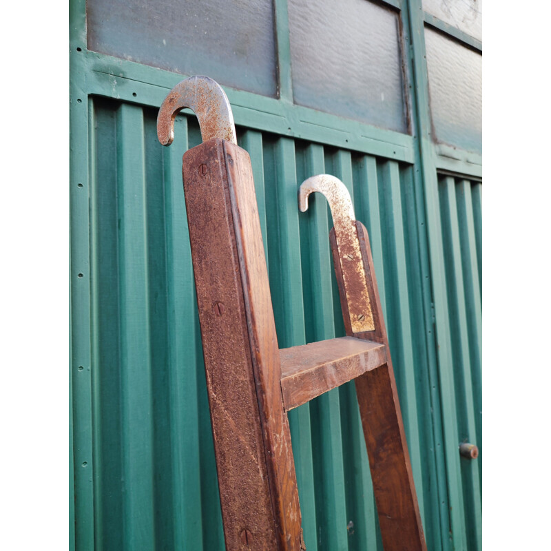 Vintage Fireman ladder in iron and oak wood