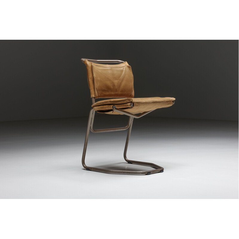 Ensemble de 10 chaises vintage en cuir et acier par Raymond Rombouts