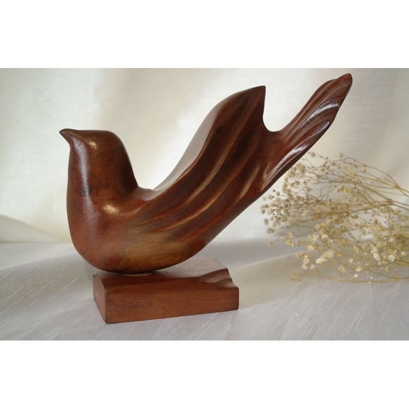 Sculpture oiseau scandinave vintage en bois