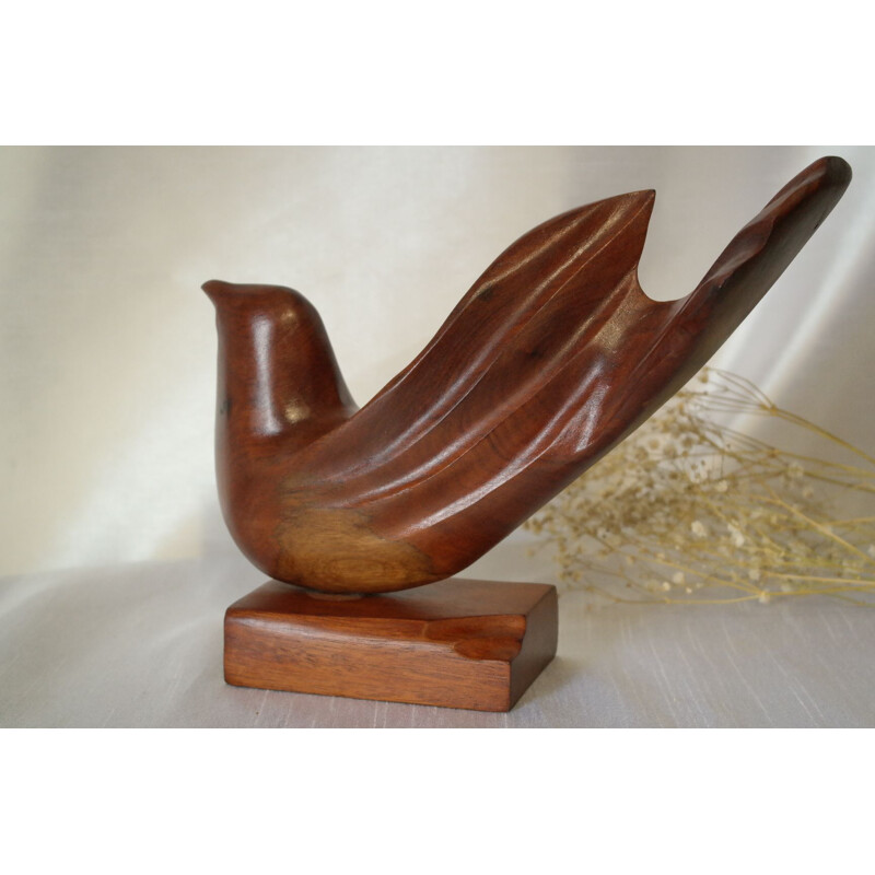 Sculpture Grenadine l'oiseau faite à la main en bois de noyer cendré –  Création Loulou