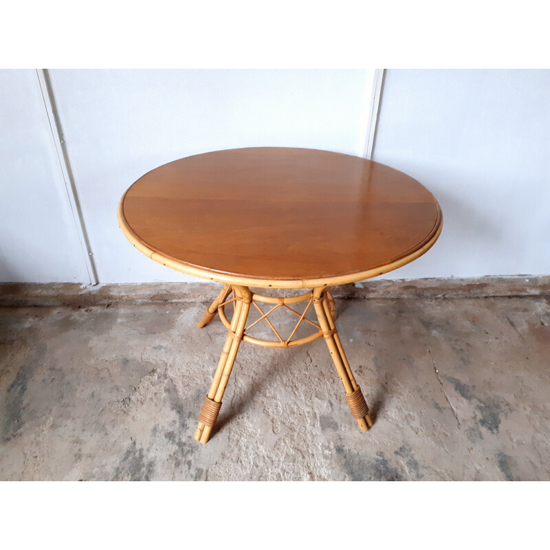 Vintage ronde tafel in rotan