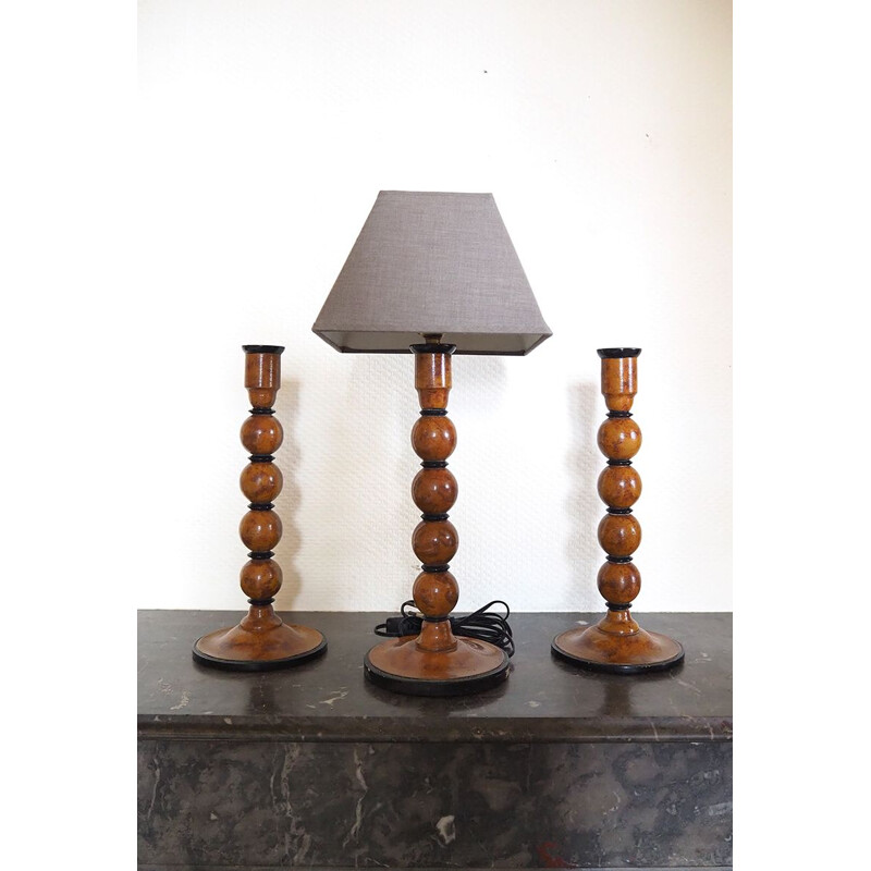 Vintage set composed of a table lamp and two candlesticks by Roche Bobois,  1970