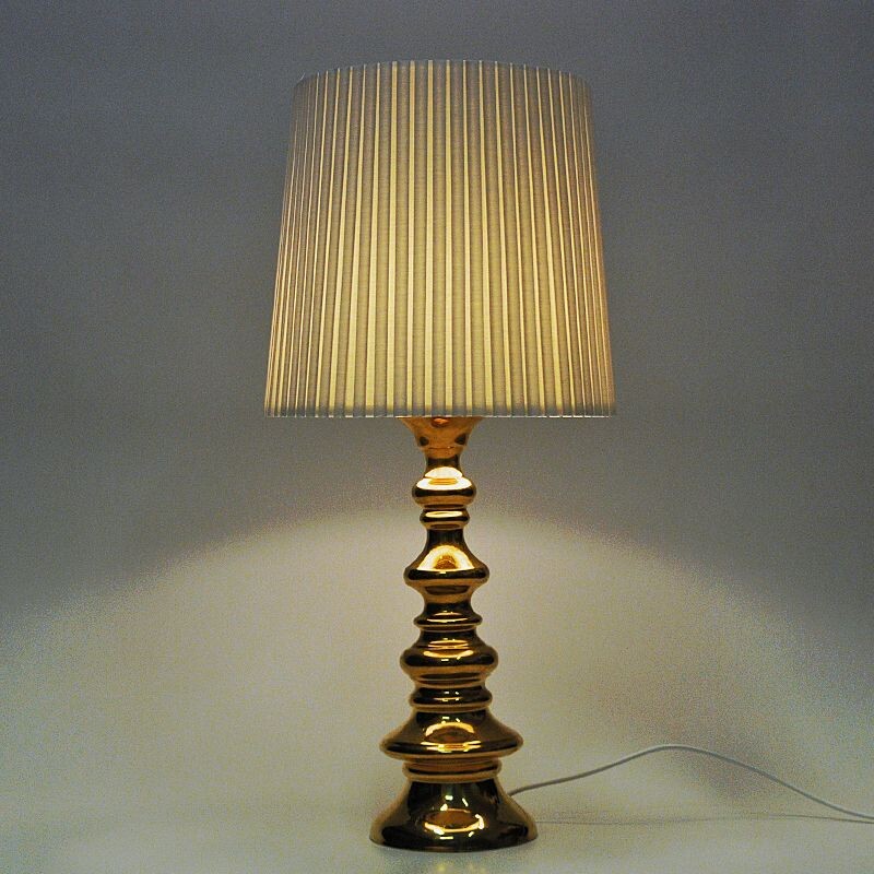 Vintage porcelain brass colored table lamp by Bergboms, Sweden 1960s