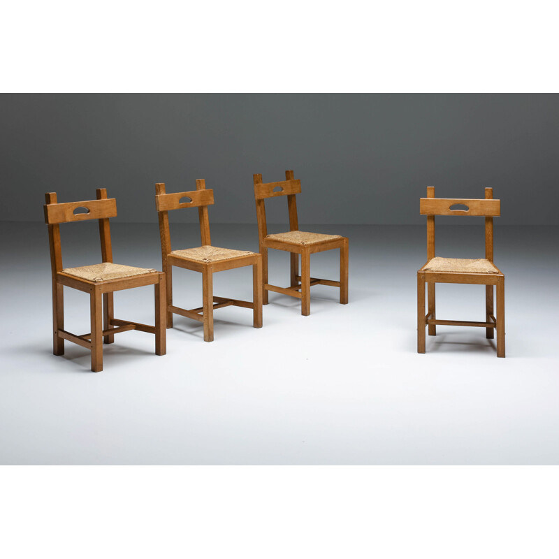 Ensemble de 4 chaises rustiques vintage, Espagne