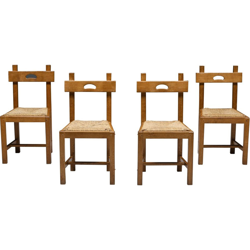 Set van 4 vintage rustieke stoelen, Spanje