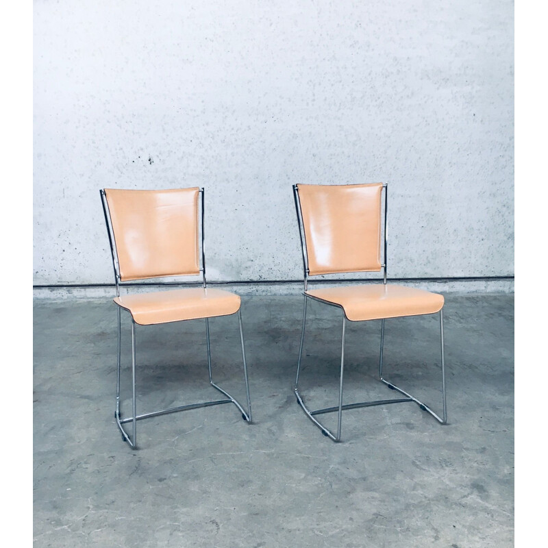 Coppia di sedie in pelle postmoderne italiane vintage di Segis, Italia 1990