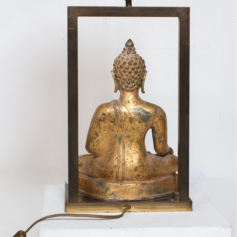Vintage Boeddha lamp in messing en verguld gips van Deknud, België 1970
