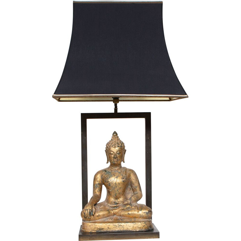 Vintage Buddha lamp in brass and gold plaster