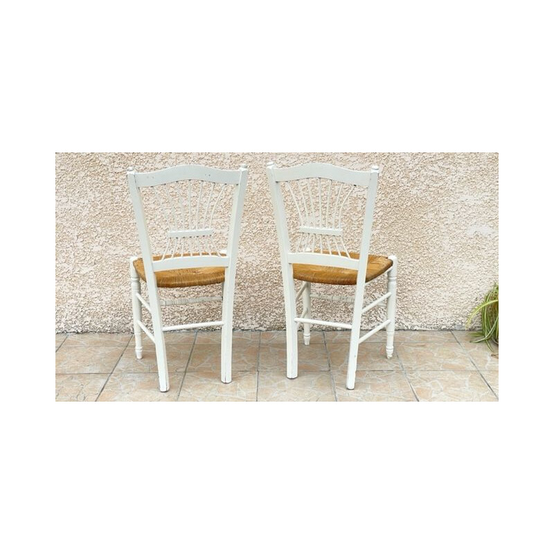 Paire de chaise paillées vintage blanches, 1980