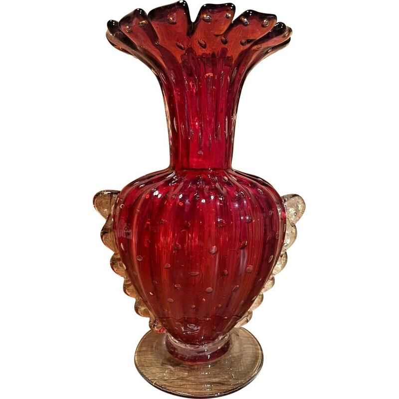 Vintage Murano glass vase red and gold, 1960-1970