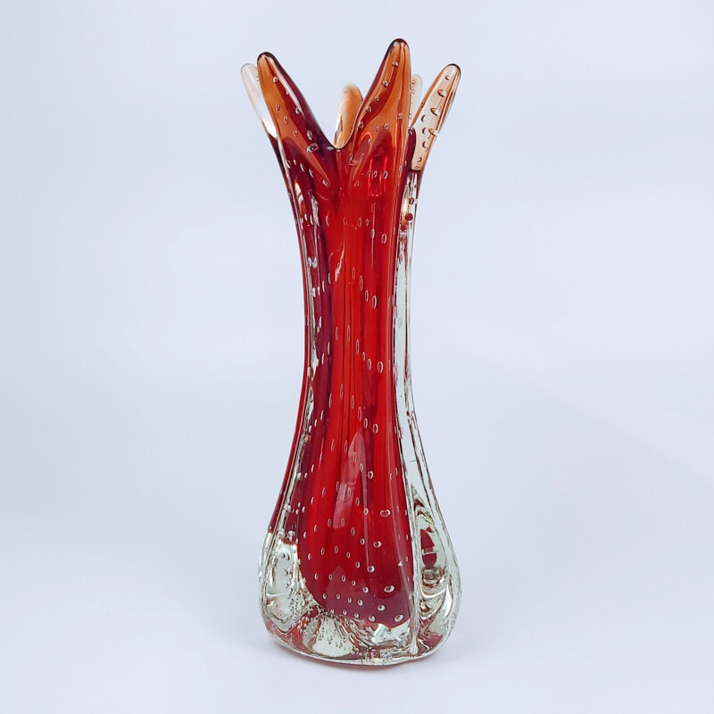 Vintage bullicante Murano glass vase by Archimede Seguso, Italy 1970s