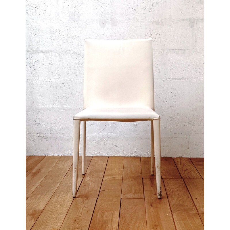 Vintage-Stuhl Arper aus Holz und weißem Leder