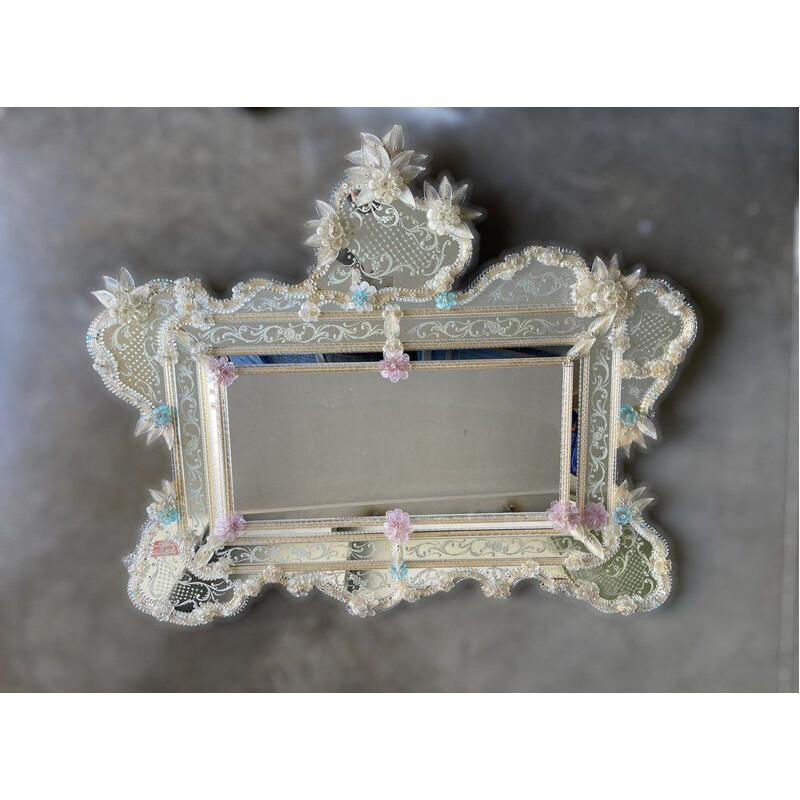 Miroir vénitien vintage en verre de Murano par Zecca L.