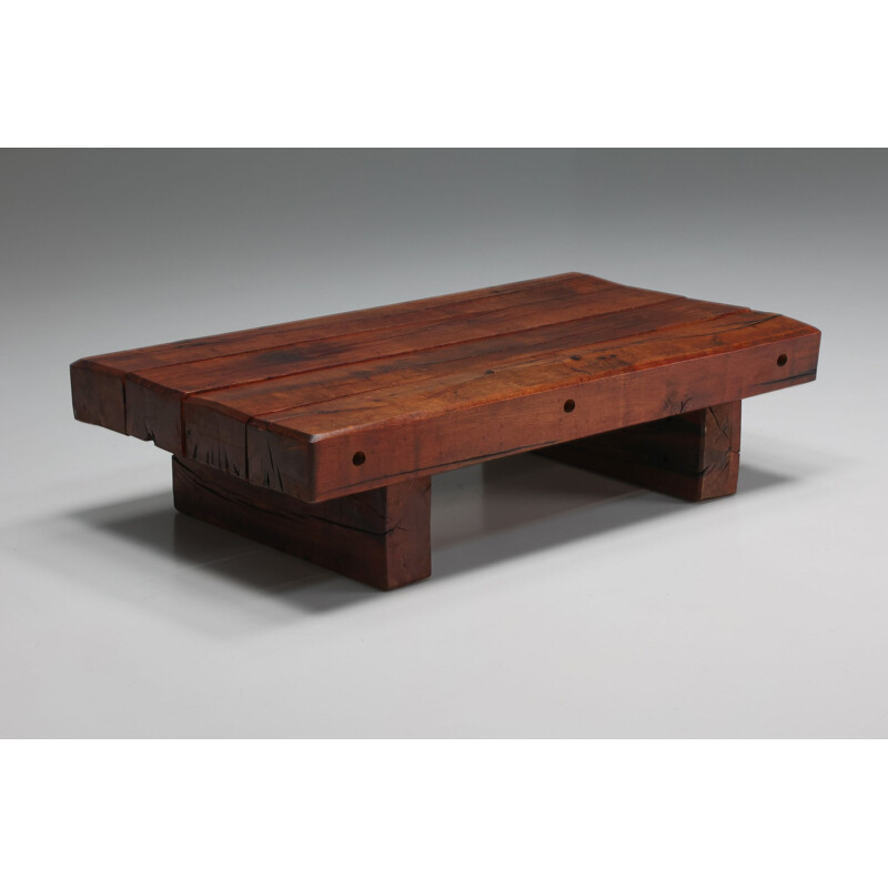 Table basse vintage rectangulaire en bois rustique, Italie 1940
