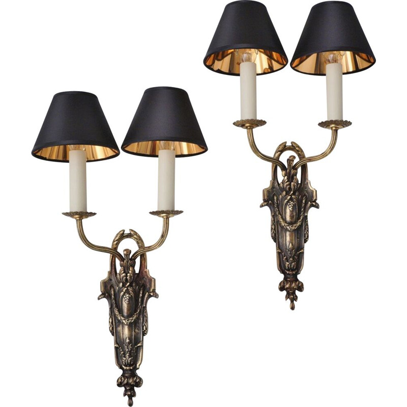 Pair of vintage wall lamps in gilt bronze by Lb Deposé Leboullanger Freres,  1900