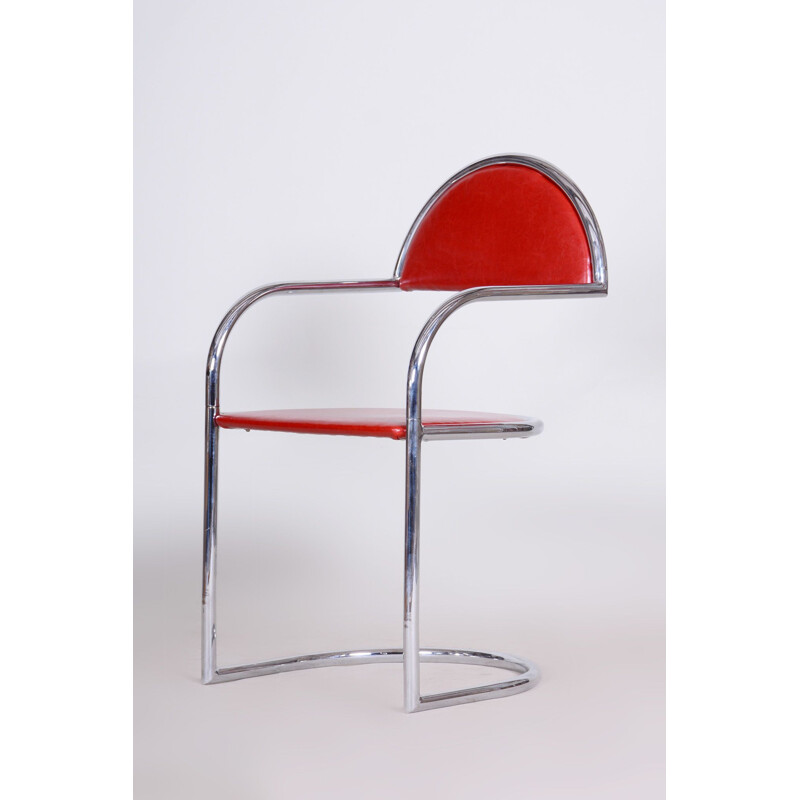 Chaise Bauhaus vintage en cuir rouge, 1940