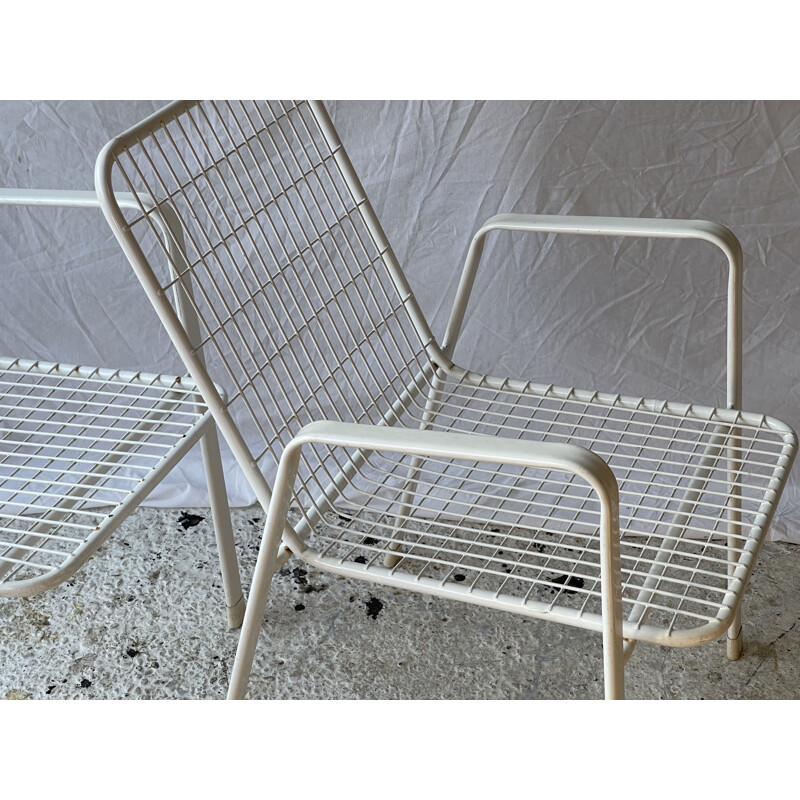 Pair of vintage white metal garden armchair, 1960s