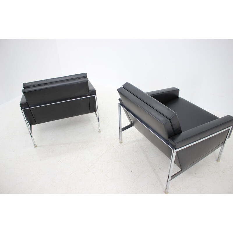 Paar Vintage Stahl und Leder Sessel von Lübke, Deutschland 1960