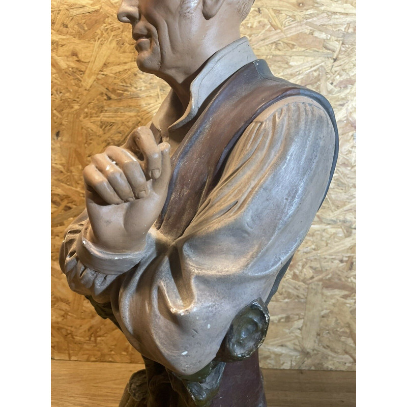 Vintage mannelijke buste in polychroom wijnbouwer