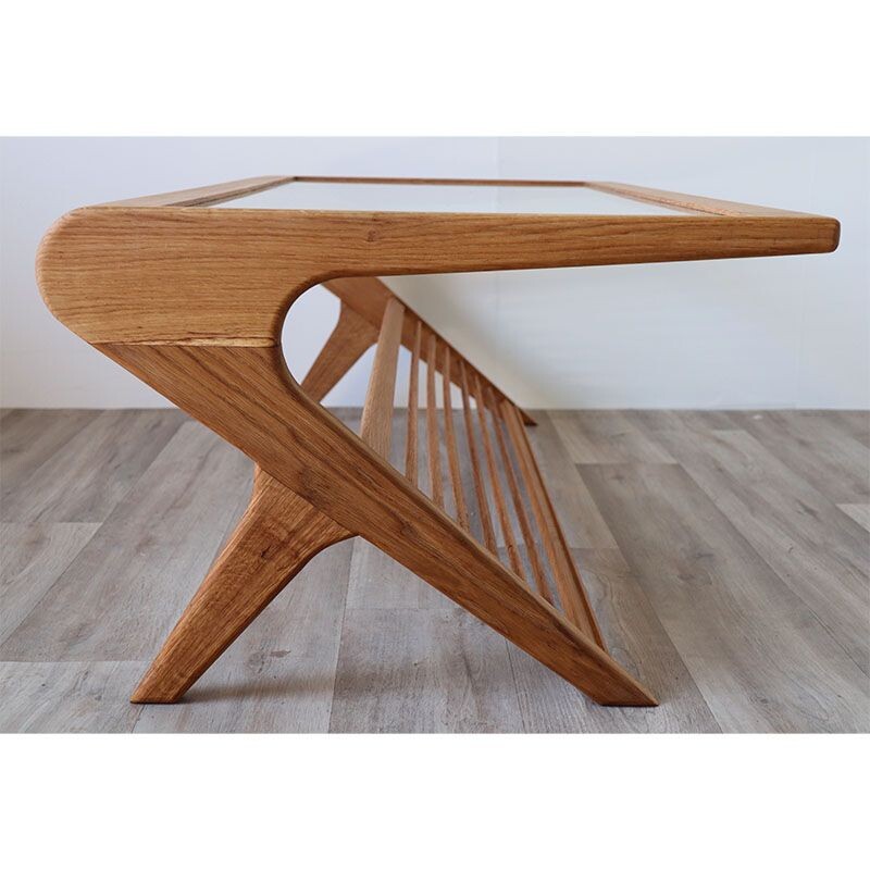 Table basse minimaliste vintage en chêne massif