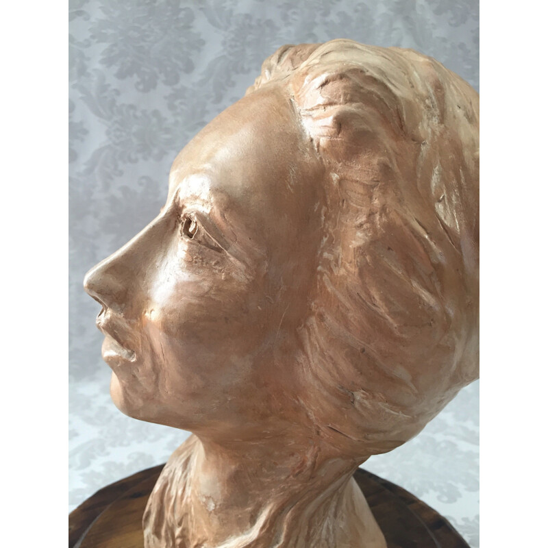 Vintage-Skulptur aus Lehm "Büste Gesicht einer Frau", 1950