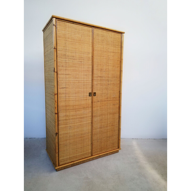 Armoire vintage à deux portes en bambou et rotin par Dal Vera, 1970