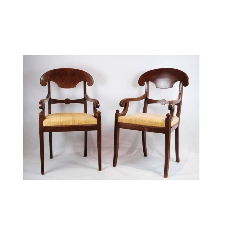 Paar Vintage-Mahagoni-Sessel mit leichtem Stoff, 1860