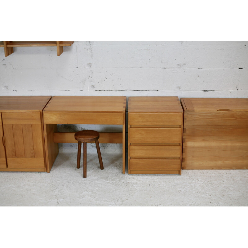 Vintage modular desk set in pine by Maison Regain, France 1975