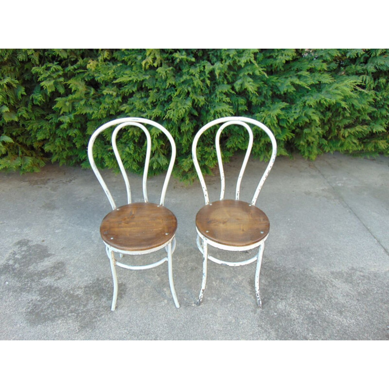 Pareja de sillas de jardín vintage de hierro y madera