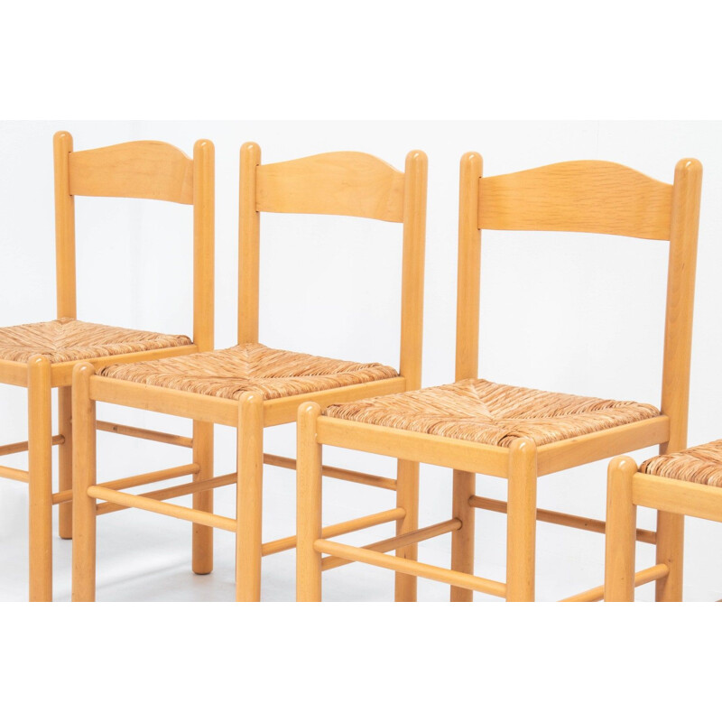 Set of 4 vintage rush and pine dining chairs