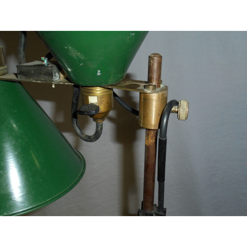 Vintage-Werkstattlampe mit zwei Leuchten aus Gusseisen und bemaltem Metall,  1950