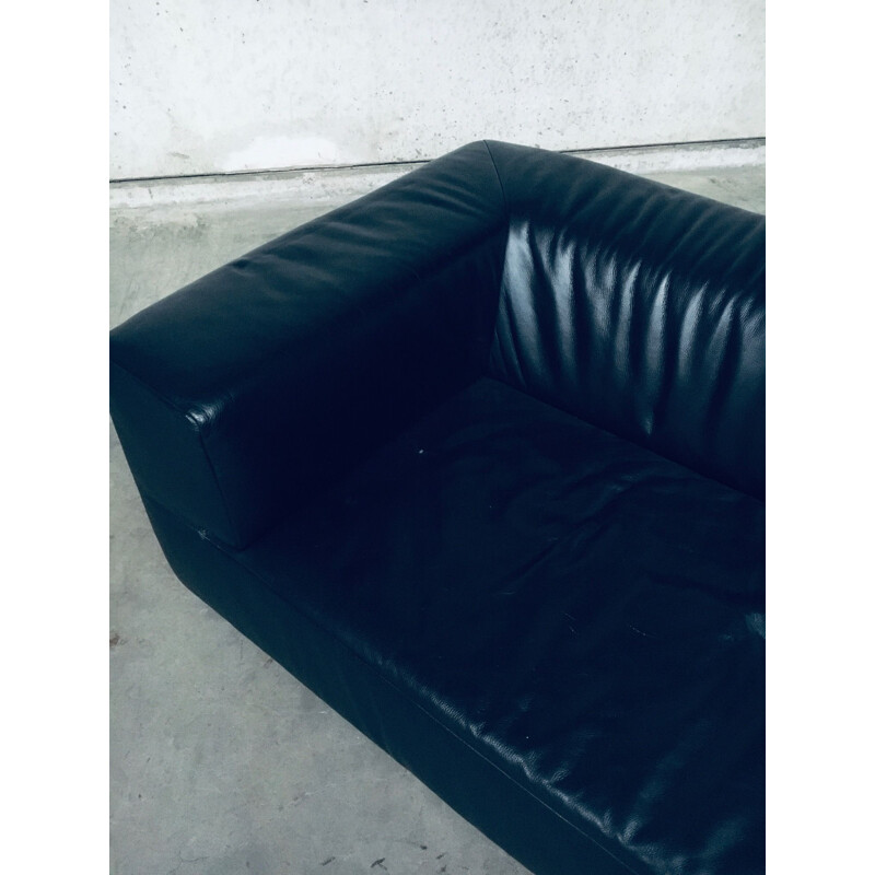 Postmodern vintage Genesis black leather sofa by Koinor, Germany 1990s