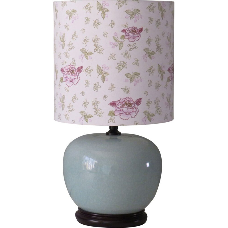 Vintage celadon colored crackle ceramic table lamp