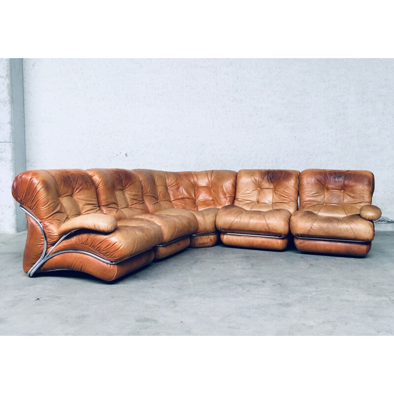 Mid century Italian sectional sofa in leather by Ipe, Italy 1970s