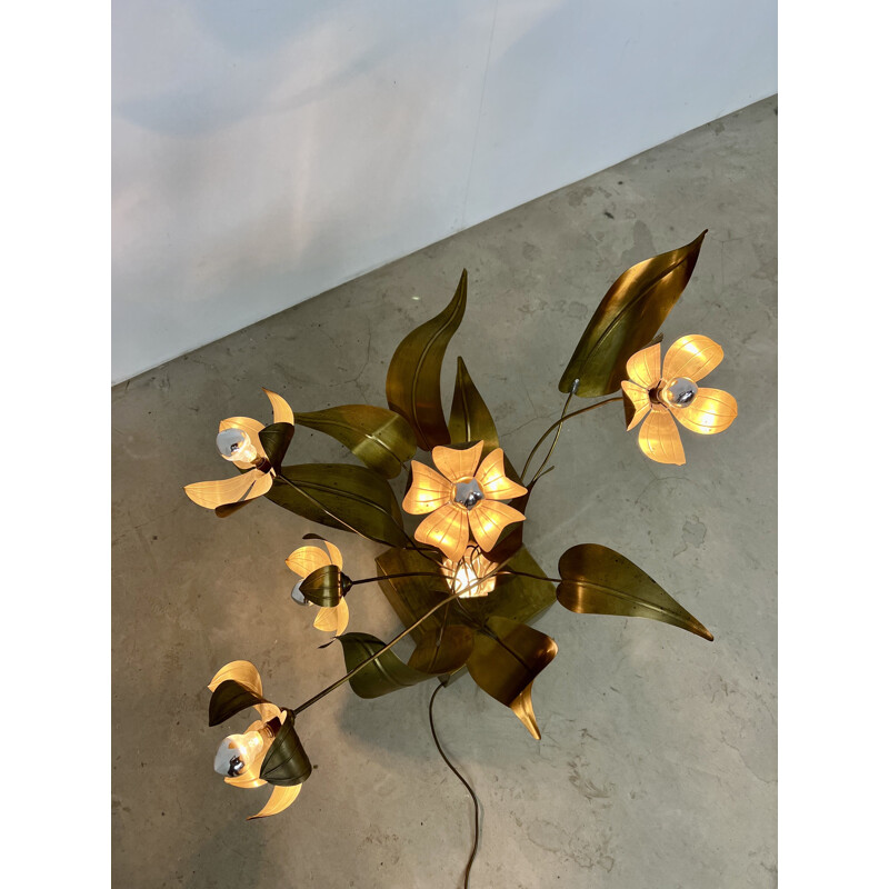 Lampadaire vintage de couleur doré en forme de fleur