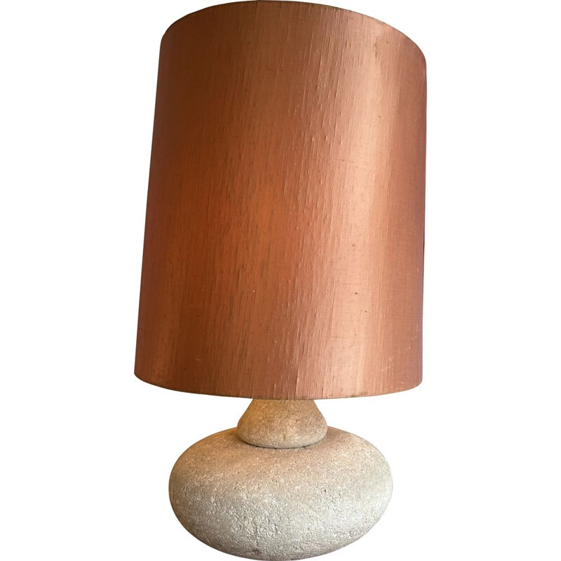 Lampe vintage en pierre naturelle et tissu, 1970
