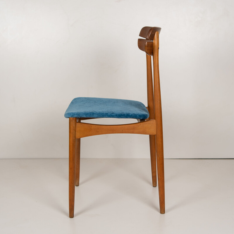 Conjunto de 4 cadeiras escandinavas de teca e veludo vintage, 1950