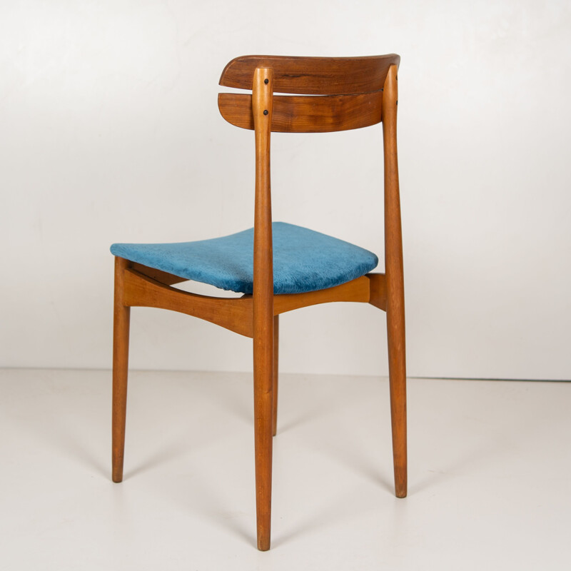 Ensemble de 4 chaises scandinaves vintage en teck et velours, 1950