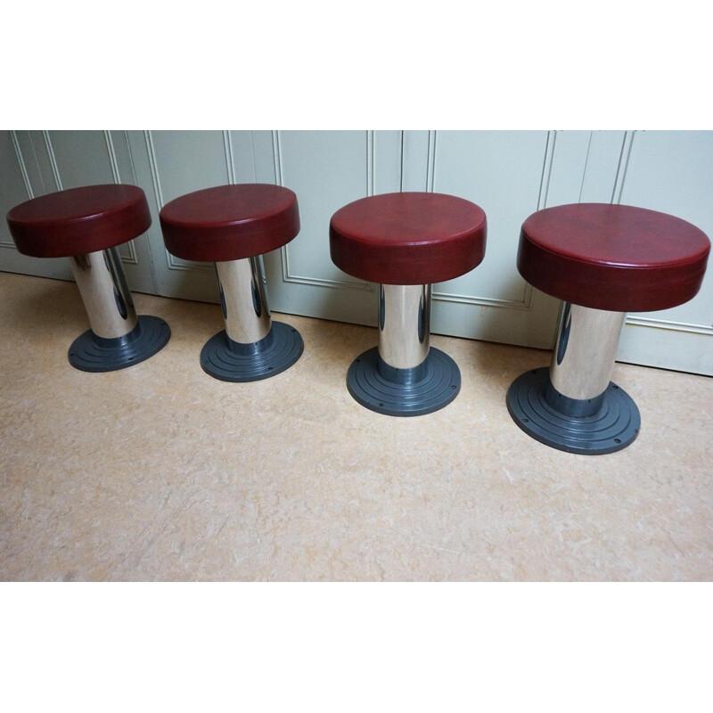 Set of 4 vintage Art Deco Frava bar stools, Belgium 1950s