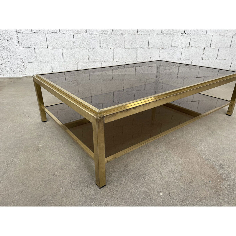 Vintage brass and glass coffee table, 1980