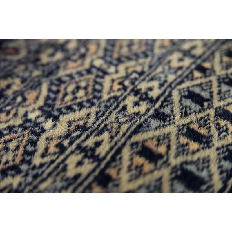 Vintage blauw Bukhara handgeweven oosters tapijt van Ikea, Pakistan 1960