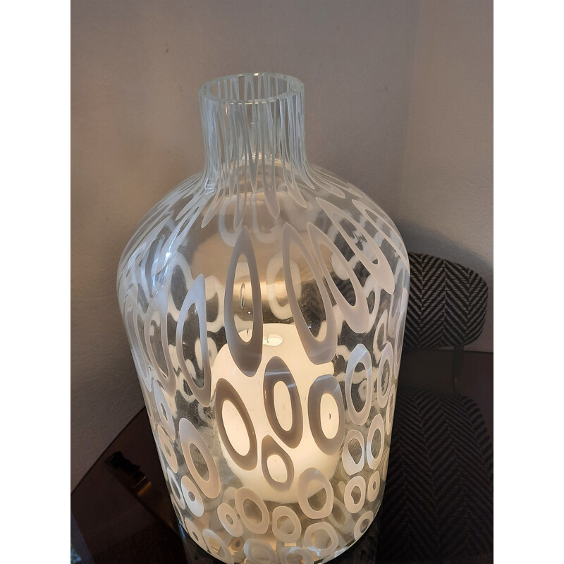 Lampada da tavolo vintage "Bottle" Leucos in vetro di Murano e acciaio inox