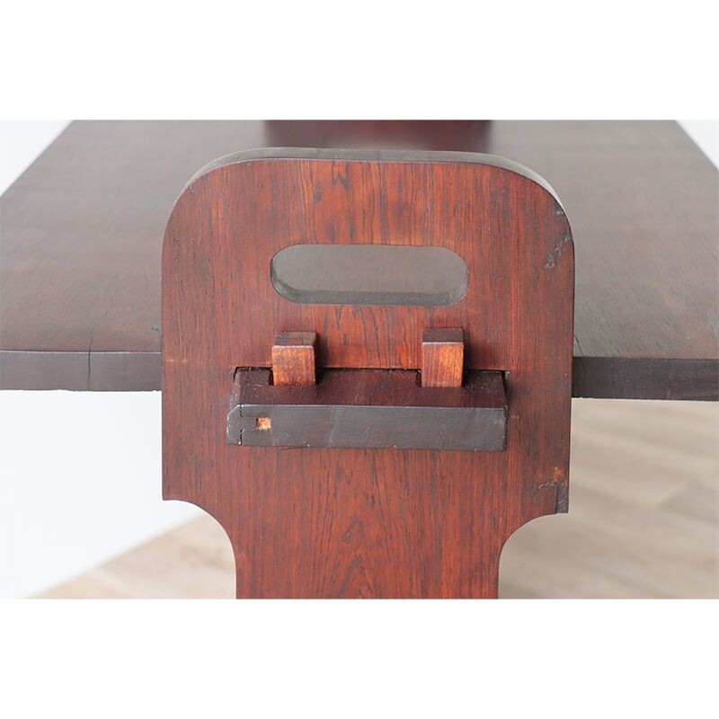 Brutalist vintage side table in solid wood, 1950