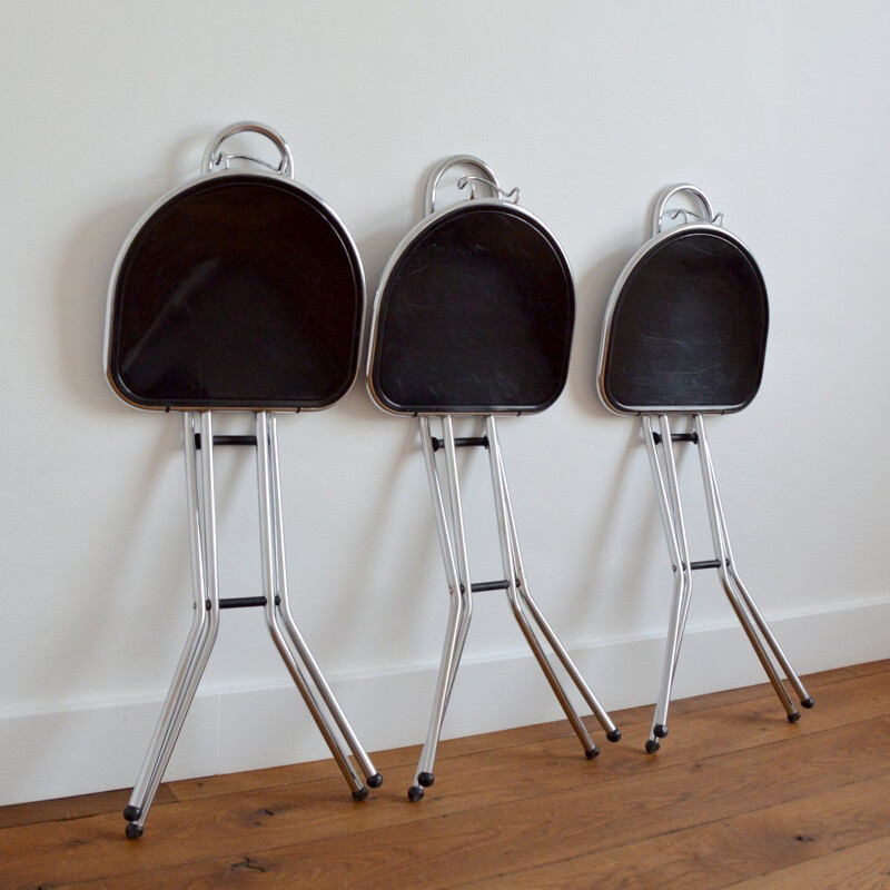 Ensemble de 3 chaises vintage pliable en plexi noir et chromé par Niels  Gammelgaard pour Ikea,