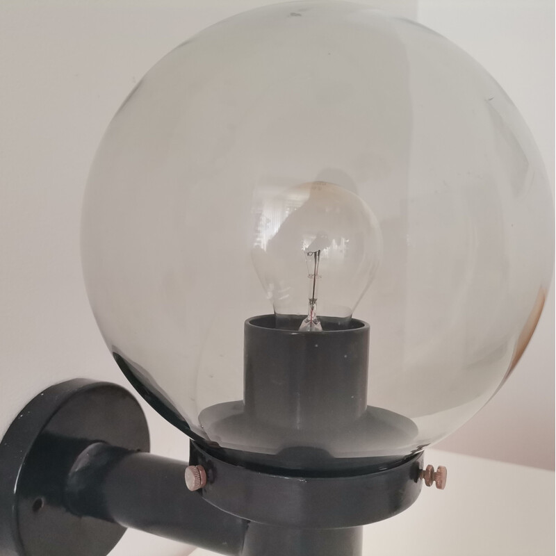 Mid century black metal and smoked glass outdoor wall lamp, 1960s