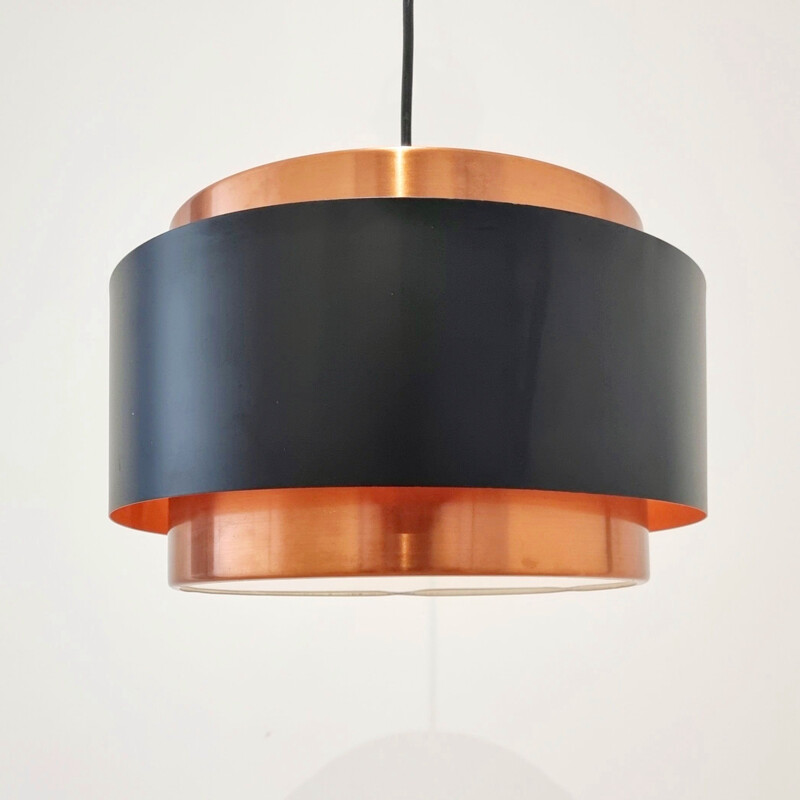 Vintage pendant lamp with copper and black shade by Jo Hammerborg for Fog  and Mørup, Denmark