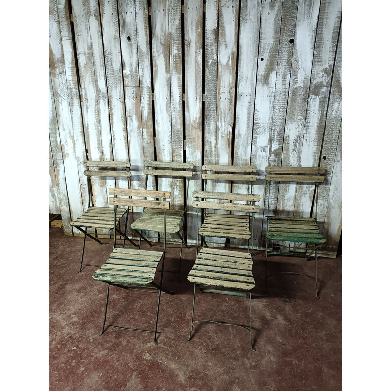Set di 6 sedie da giardino vintage in legno e metallo