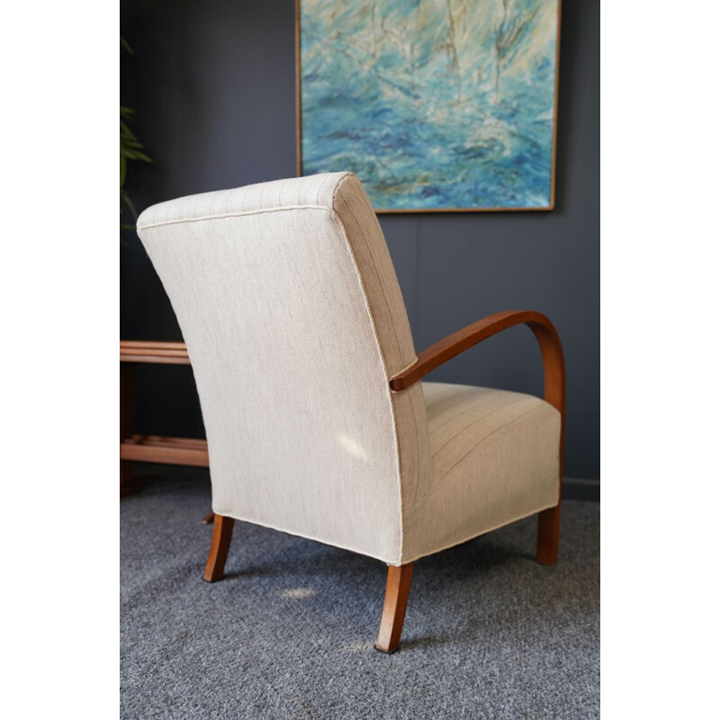 Offener Sessel im italienischen Vintage-Art Déco-Stil aus Eiche und grauen  Streifen, 1930